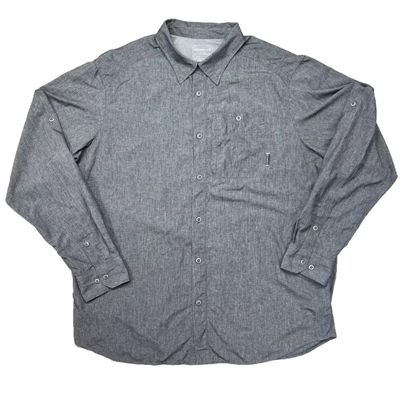 Merrell Mens XL Opti Wick UPF 30+ Shirt Metal Buttons Zip Pocket Gray Outdoor - Picture 1 of 9